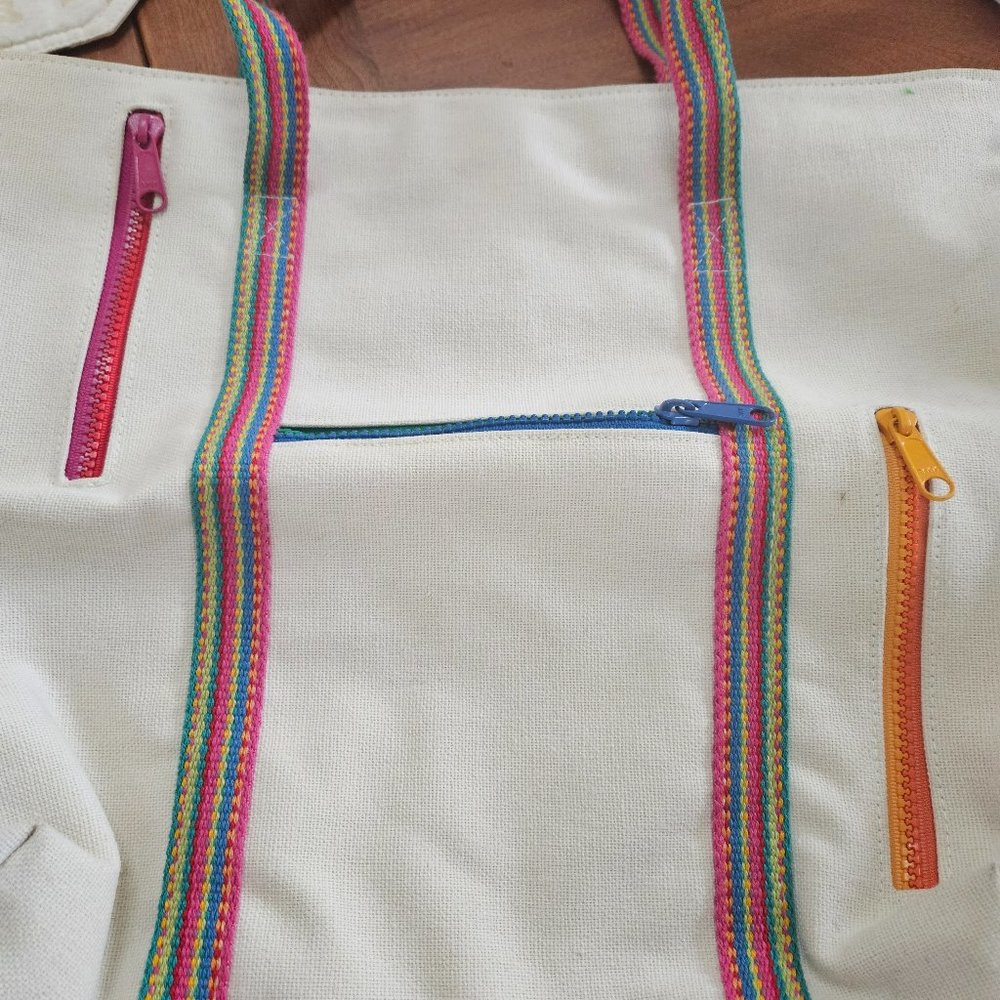 large canvas tote back inside vinyl waterproof very clean Valerie Barad